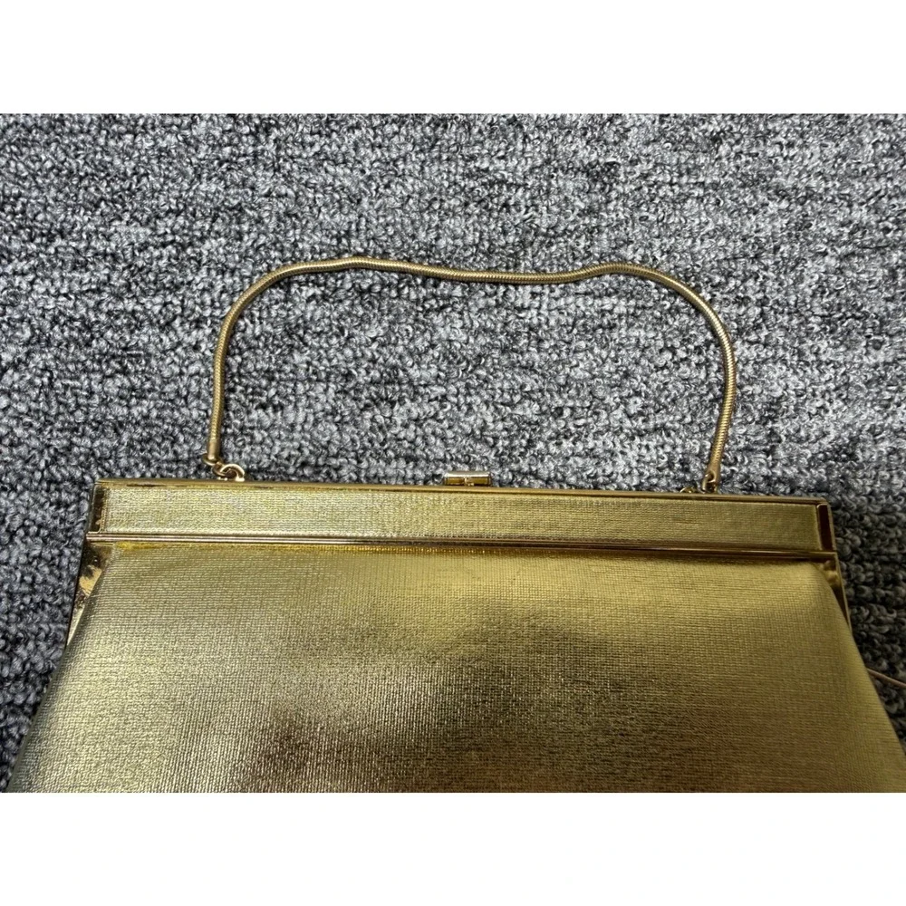 Vintage Gold Metallic Evening Clutch Bag with Matching Coin Purse Snake Chain